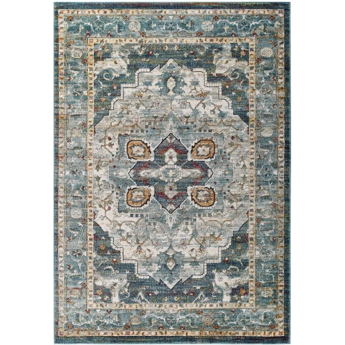 Tribute Diantha Distressed Vintage Floral Medallion 8 x 10 Area Rug in Multicolor
