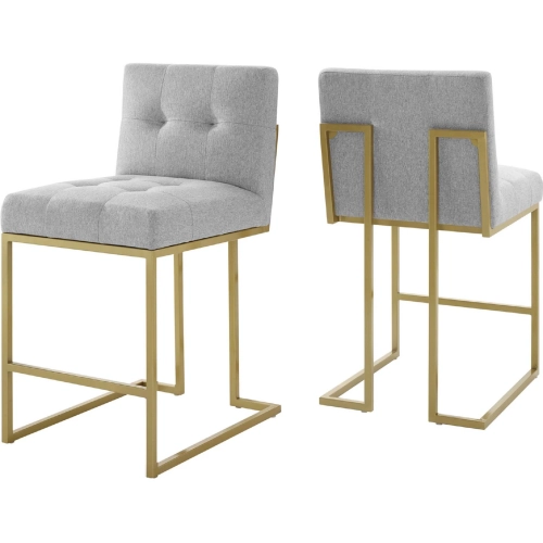 Privy Counter Stool in Tufted Light Gray Fabric & Gold Stainless Steel (Set of 2)