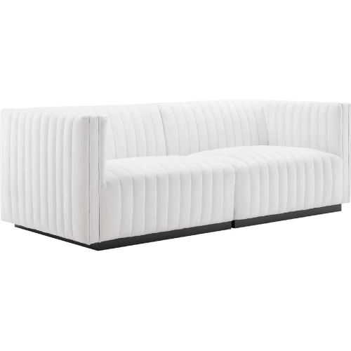 Conjure Loveseat in Channel Tufted White Fabric & Black
