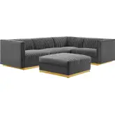 Sanguine 5 Pc Right Facing Modular Sectional Sofa in Gray Channel Tufted Velvet