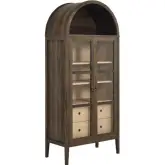 Nolan Tall Arched Storage Display Cabinet in Walnut Brown Finish & Glass