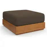 Tahoe Outdoor Ottoman in Acacia Wood & Cocoa Brown Fabric