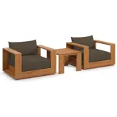 Tahoe 3 Piece Outdoor Accent Chair Set in Acacia Wood & Brown Fabric