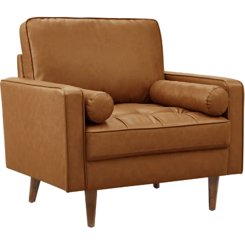 Valour Accent Arm Chair in Tufted Tan Brown Vegan Leather
