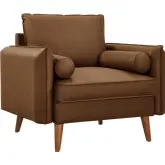 One Revive Accent Arm Chair in Brown Vegan Leather & Wood