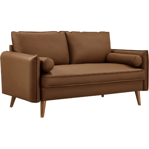 One Revive Loveseat in Brown Vegan Leather & Wood