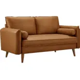 One Revive Loveseat in Tan Vegan Leather & Wood