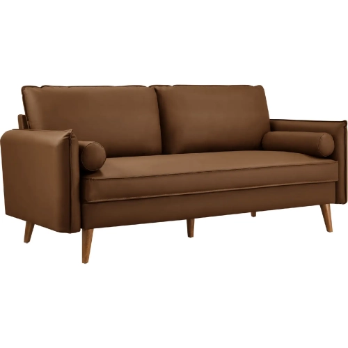 One Revive Sofa in Brown Vegan Leather & Wood
