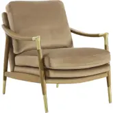 Langford Accent Arm Chair in Taupe Brown Performance Velvet &amp; Walnut Finish