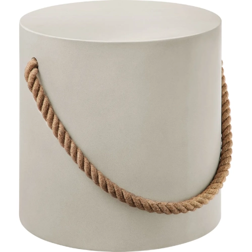 Isera Indoor Outdoor Side Table Stool in Light Gray Concrete & Rope