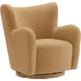 Montrose Wingback Swivel Accent Chair in Camel Brown Sherpa & Walnut Finish