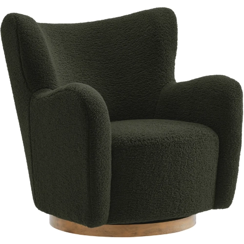 Montrose Wingback Swivel Accent Chair in Fern Green Sherpa & Walnut Finish