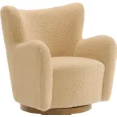 Montrose Wingback Swivel Accent Chair in Ivory Sherpa & Walnut Finish