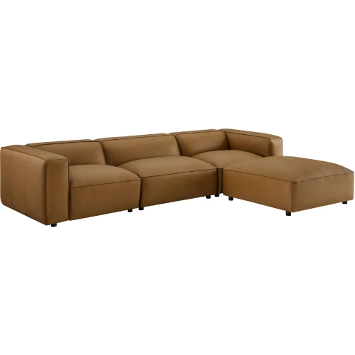 Auren 4 Piece Modular Sectional Sofa in Camel Brown Vegan Leather