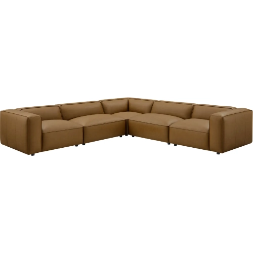Auren 5 Piece Modular L Shape Sectional Sofa in Camel Brown Vegan Leather