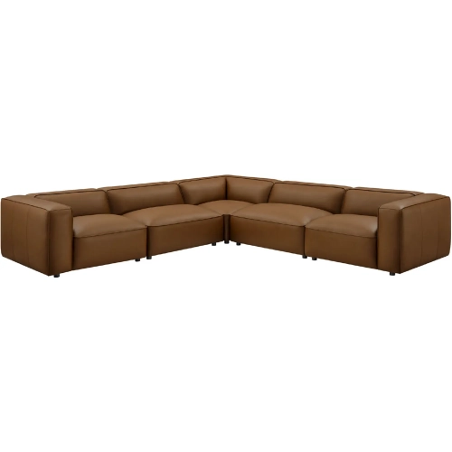 Auren 5 Piece Modular L Shape Sectional Sofa in Coffee Brown Vegan Leather
