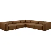 Auren 5 Piece Modular L Shape Sectional Sofa in Coffee Brown Vegan Leather