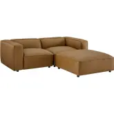 Auren 3 Piece Modular Loveseat & Ottoman in Camel Brown Vegan Leather