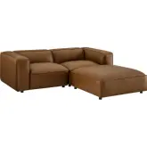 Auren 3 Piece Modular Loveseat & Ottoman in Coffee Brown Vegan Leather