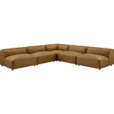 Auren 5 Piece Modular L Shape Armless Sectional Sofa in Camel Brown Vegan Leather