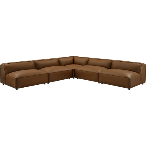 Auren 5 Piece Modular L Shape Armless Sectional Sofa in Coffee Brown Vegan Leather