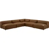 Auren 5 Piece Modular L Shape Armless Sectional Sofa in Coffee Brown Vegan Leather