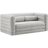 Relle Loveseat in Channel Tufted Newsprint Gray Boucle Fabric