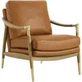 Langford Accent Arm Chair in Tan Brown Vegan Leather & Walnut Finish