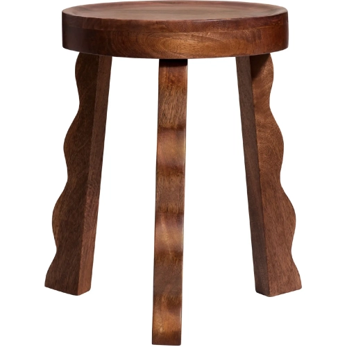 Sorrel Stool Side Table in Dark Brown Finish Carved Wood