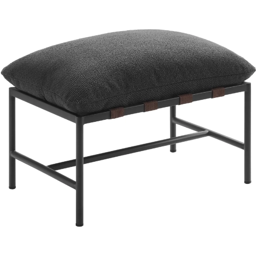 Raya Outdoor Ottoman in Charcoal Gray Boucle Fabric & Metal