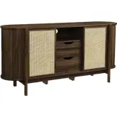 Reid 63" Curved Sideboard in Walnut Finish Laminate & Synthetic Rattan