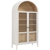 Nolan 74" Tall Wide Arched Cabinet in Ivory, Oak & Tempered Glass