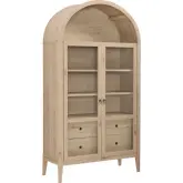 Nolan 74" Tall Wide Arched Cabinet in Light Oak & Tempered Glass