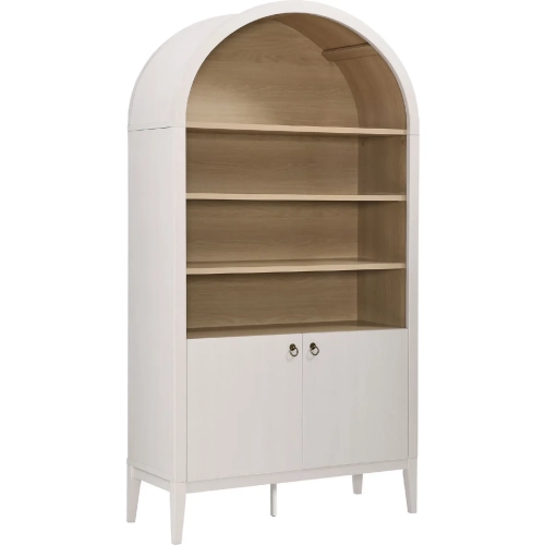 Nolan 74" Tall Wide Arched Cabinet Bookcase in Ivory & Oak Finish