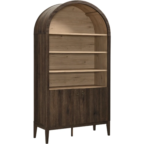 Nolan 74" Tall Wide Arched Cabinet Bookcase in Dark Walnut & Oak Finish