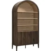 Nolan 74" Tall Wide Arched Cabinet Bookcase in Dark Walnut & Oak Finish