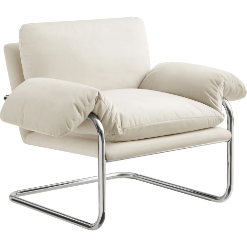 Ansel Accent Chair in Alabaster Off White Velvet & Polished Stainless Steel