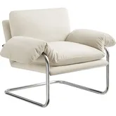 Ansel Accent Chair in Alabaster Off White Velvet & Polished Stainless Steel