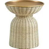 Lazaro Round Side Table in Rattan & Burnished Brass