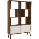 Transmit 45" Bookcase with Sliding Doors in Walnut Finish & Linen Finish