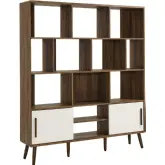 Transmit 59" Bookcase with Sliding Doors in Walnut Finish & Linen Finish