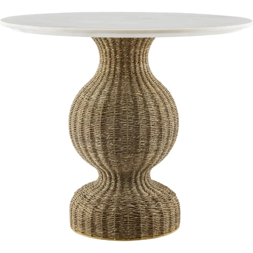 Zale 36" Dining Table in White Marble & Seagrass