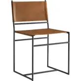 Thatcher Dining Chair in Tan Brown Leather & Metal