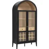 Nolan Arched Bar Cabinet in Black, Oak Finish & Tempered Glass