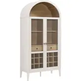 Nolan Arched Bar Cabinet in Ivory, Oak Finish & Tempered Glass