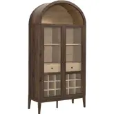 Nolan Arched Bar Cabinet in Dark Walnut, Oak Finish & Tempered Glass