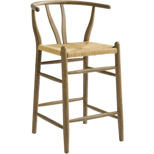 Amish Counter Stool in Weathered Gray Teak & Woven Paper Rope