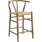 Amish Counter Stool in Weathered Gray Teak & Woven Paper Rope