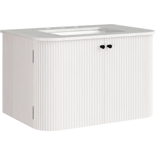 Zia 30" Wall Mount Bathroom Vanity in Ivory Finish Wood & Marble Sink