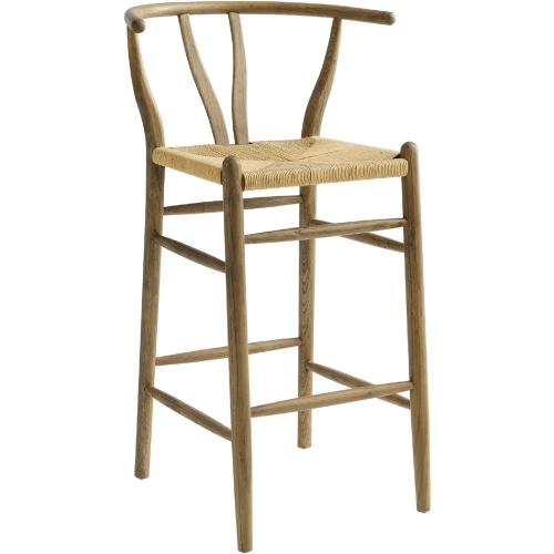 Amish Bar Stool in Weathered Gray Teak & Woven Paper Rope
